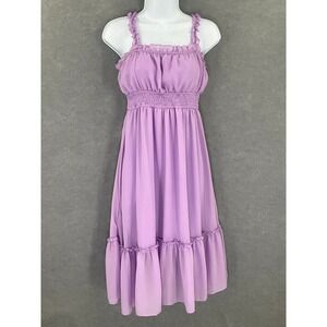 Heart & Moon Midi Dress Sz M Lavender Ruffled Smocked Milkmaid‎ Coquette Fairy